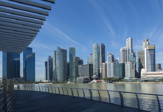 Singapore skyline showing business district.