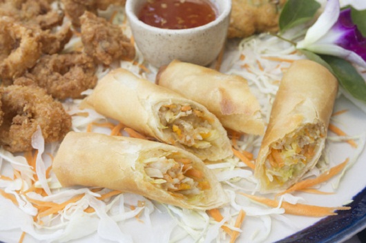 Deep fried calamari, spring rolls and fish cake