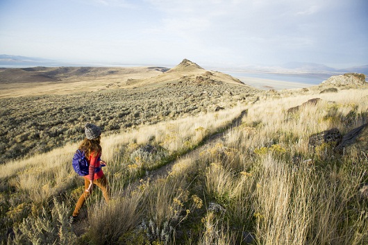 A woman on a day hike.