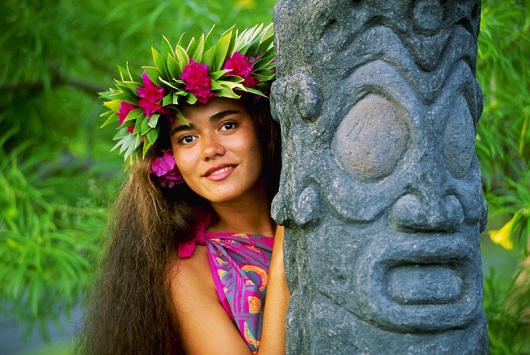 Hawaiian Woman Wearing Wreath